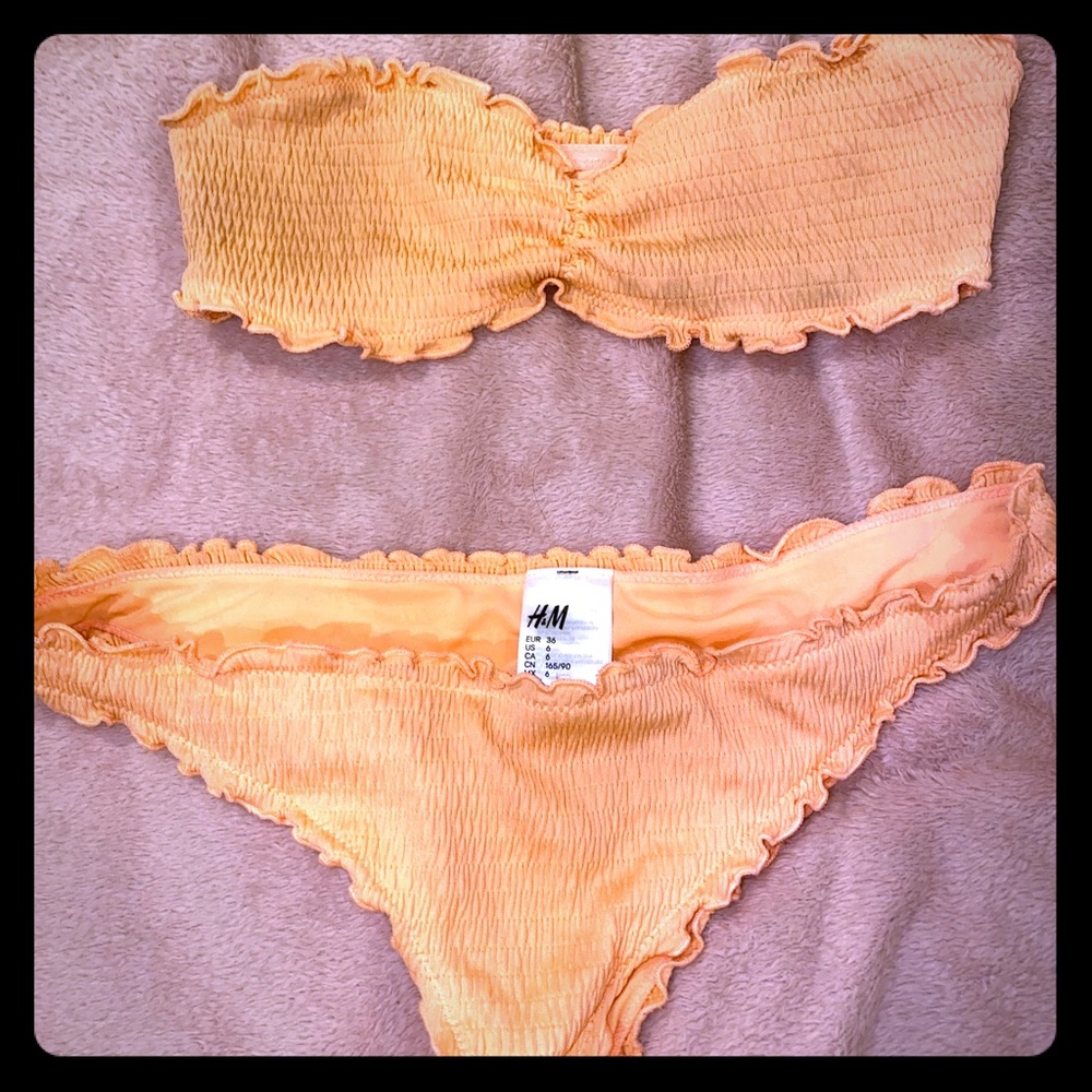 H&M MELON ORANGE SCRUNCH STRAPLESS BIKINI